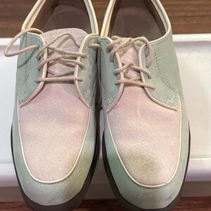 Hush Puppies Two-Tone Suede Oxfords White & Mint Green Lace-Up Shoes 6.5M